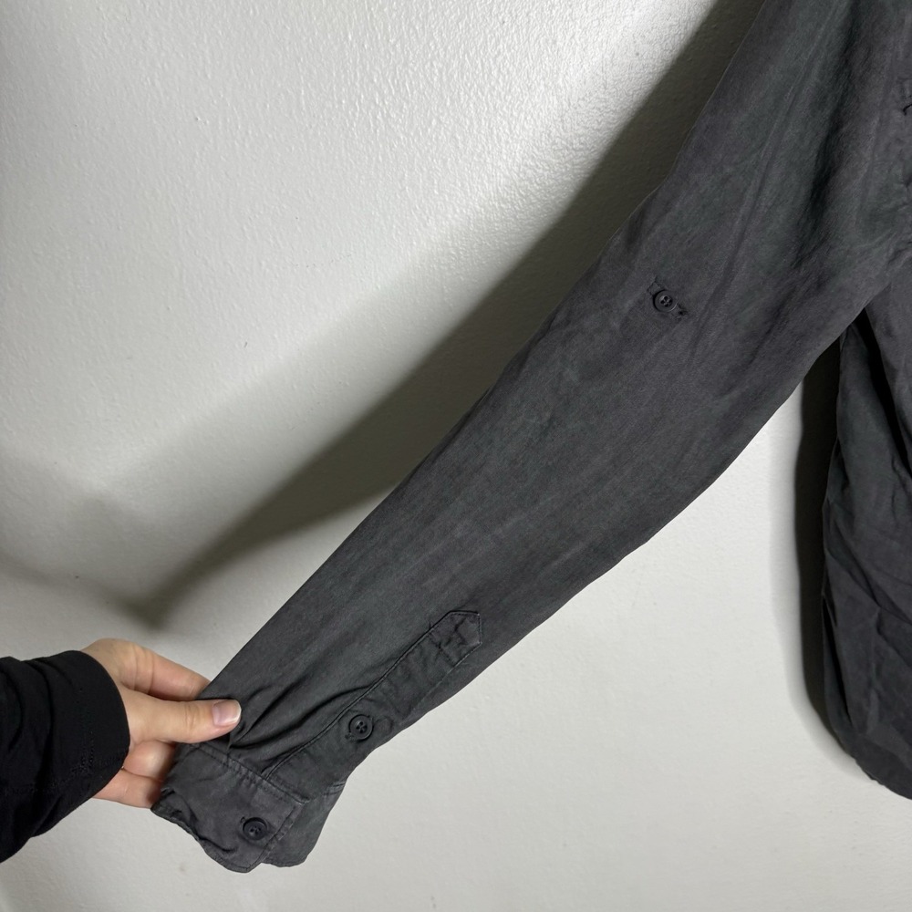 Side Stitch Gray Long Roll Tab Sleeve Tencel Popover Minimalist Womens Small - Picture 8 of 12